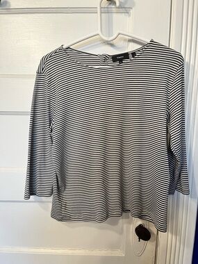 Theory Black and White Striped Boatneck Top